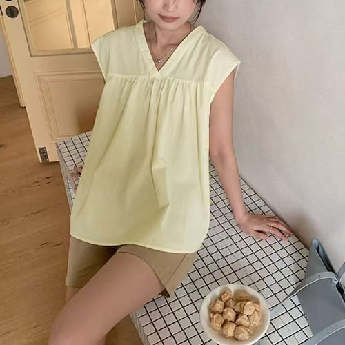 後綁帶 V 領無袖娃娃背心