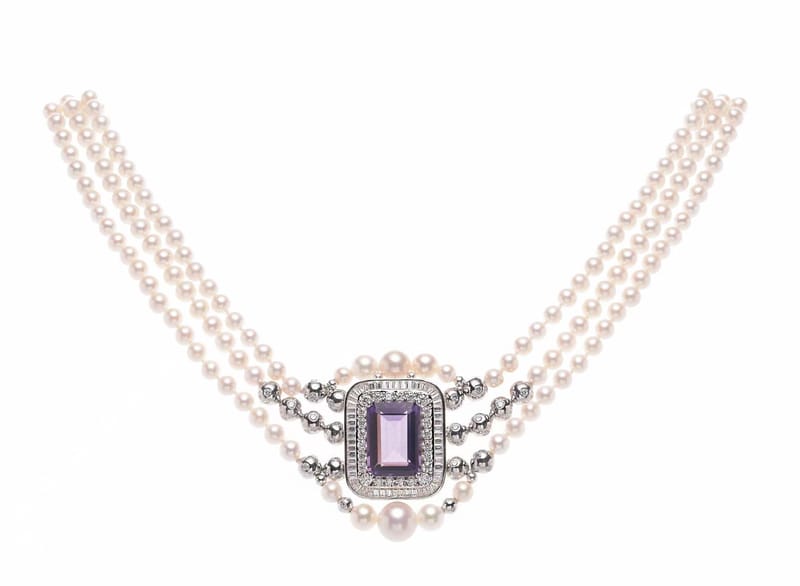 Luxurious purple gem pearl necklace