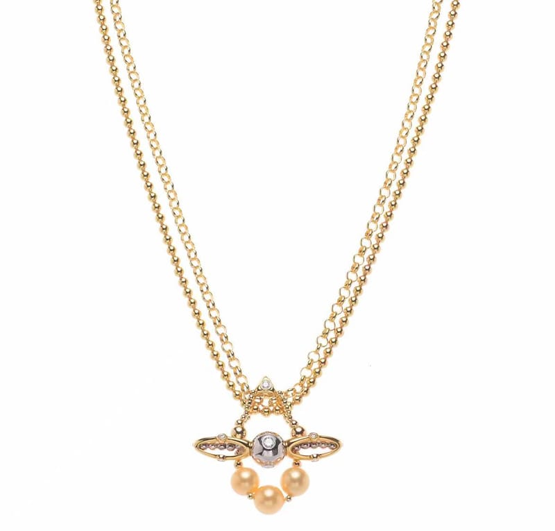 Diamond missile spaceship pearl pendant