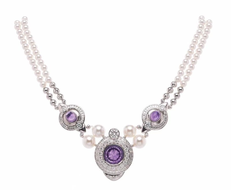 Purple gem spaceship pearl necklace