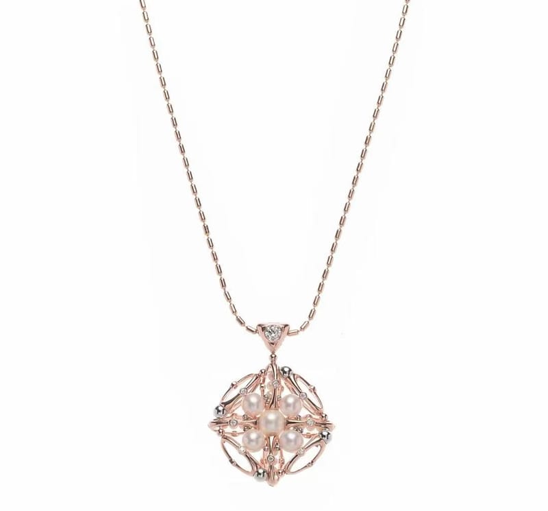 Rose gold diamond missile pearl pendant