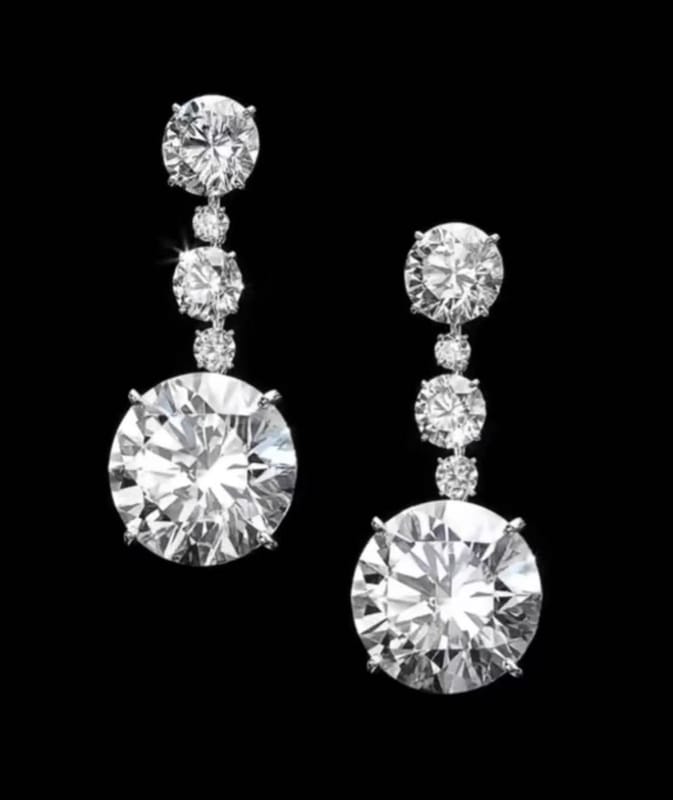 6-carat round cut lab diamond platinum earrings