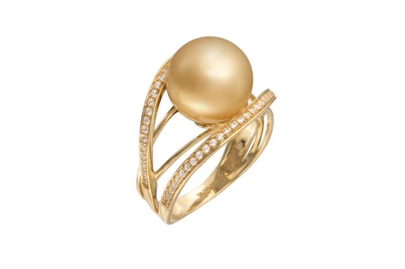 12-13mm 18k gold diamond gold sea pearl ring