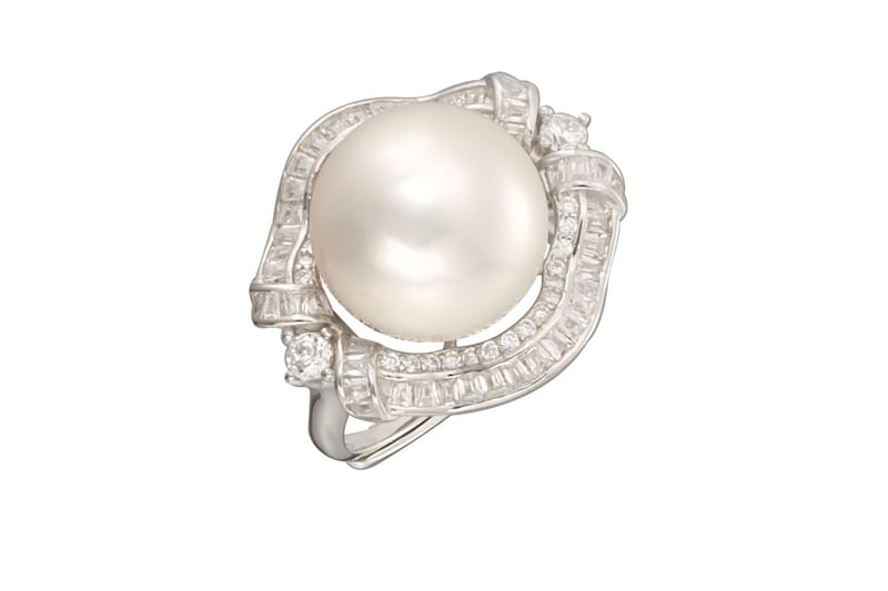 18k gold diamond sea pearl ring