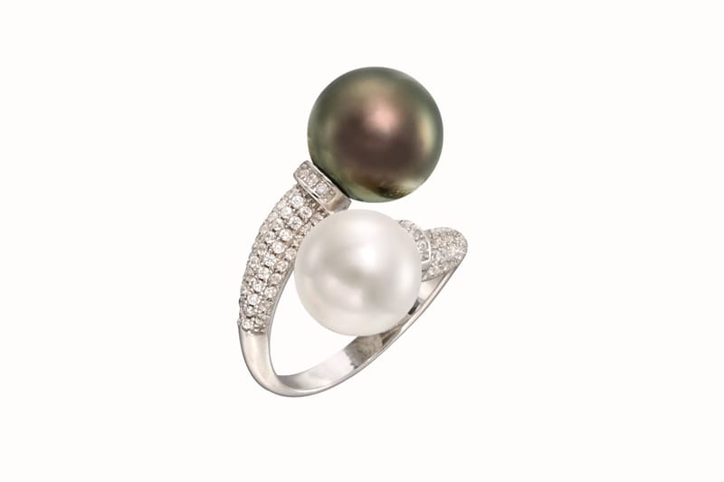 18k gold diamond double sea pearl ring