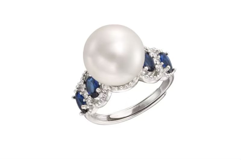 18k gold diamond sapphire pearl ring