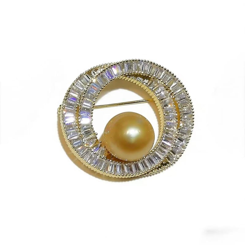 Crystal golden sea pearl brooch