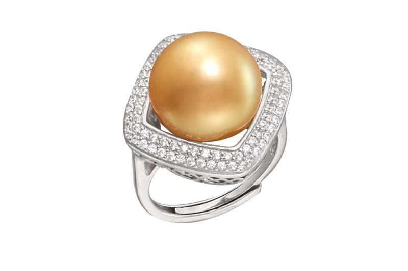 12-13mm 18k gold diamond sea pearl ring