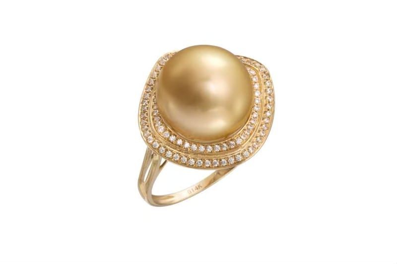 18k gold diamond golden sea pearl ring