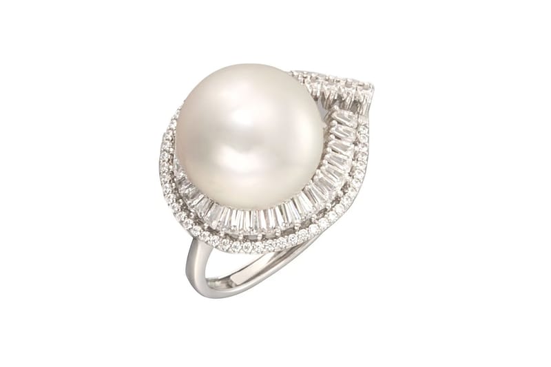 12-13mm 18k gold diamond sea pearl ring