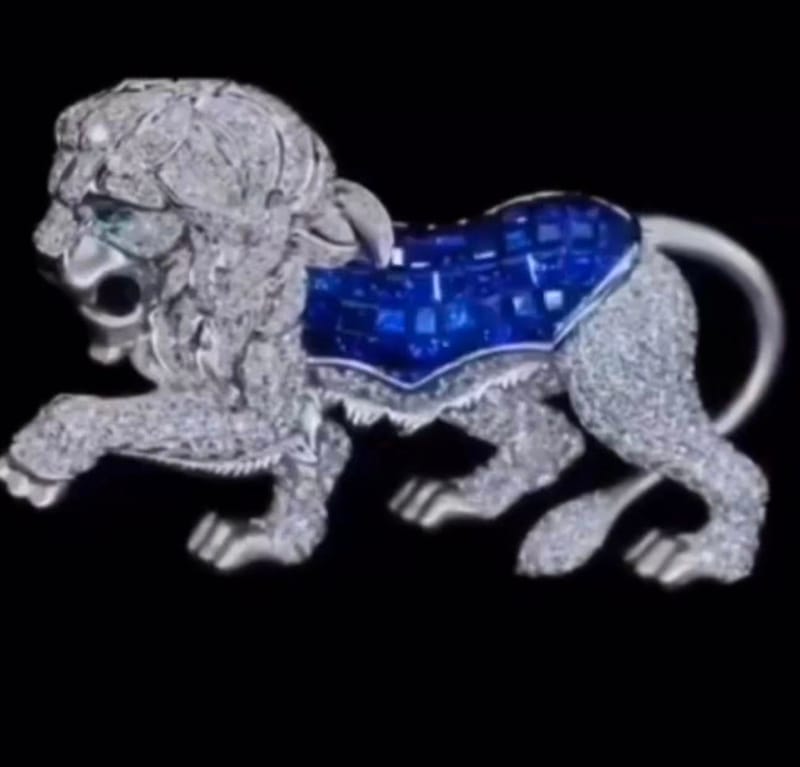 Lion Diamond Sapphire Brooch 