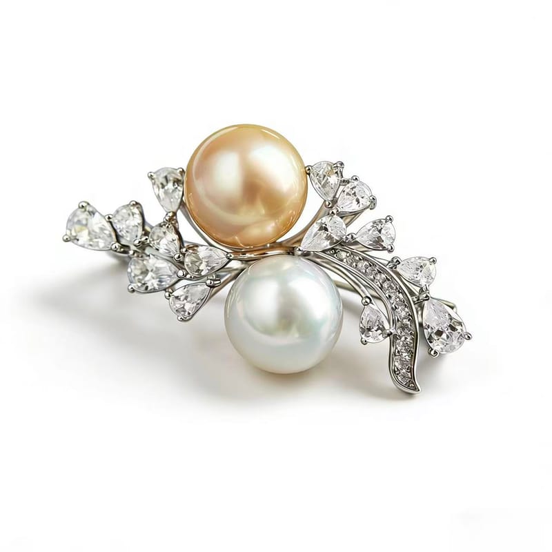 Double pearl crystal brooch