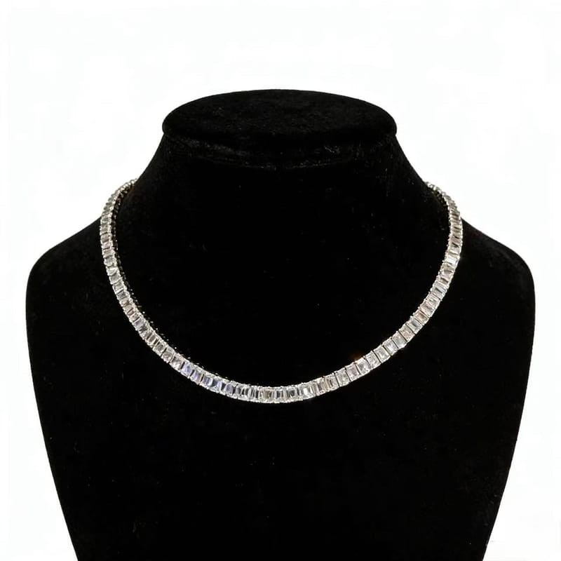 Emerald cut lab diamond white gold necklace