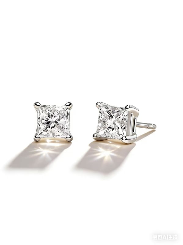 Princess cut lab diamond platinum earrings