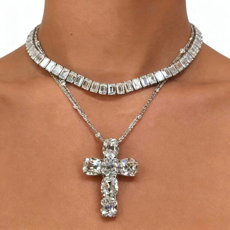 Tennis necklace & Cross diamond pendant