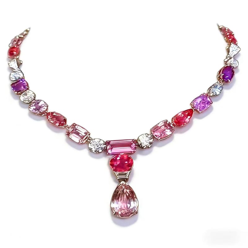 Fancy Colored Gemstone & Diamond Drop Statement Necklace