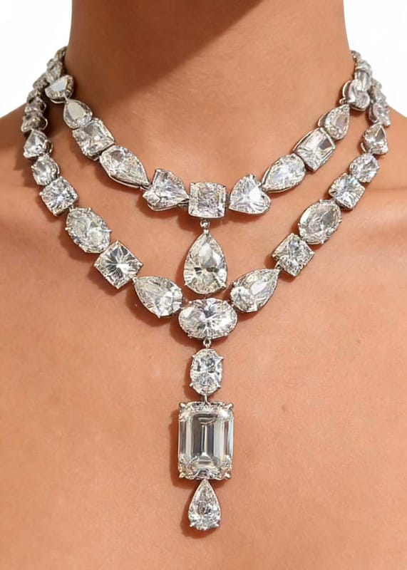 Multi-Shape Diamond Lariat Statement Necklace