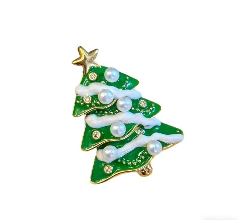 Green Christmas tree pearl brooch