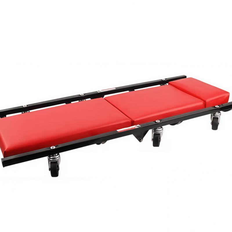 Thick leather folding chair for auto mechanics, 36-inch/40-inch folding seat with wheels, suitable for garage tools.