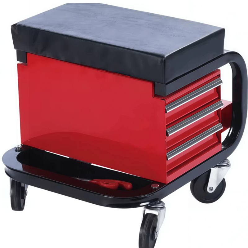 Home Garage Rolling Creeper Seat with Three Drawer Toolbox Shop Garage Rolling Tool Chest