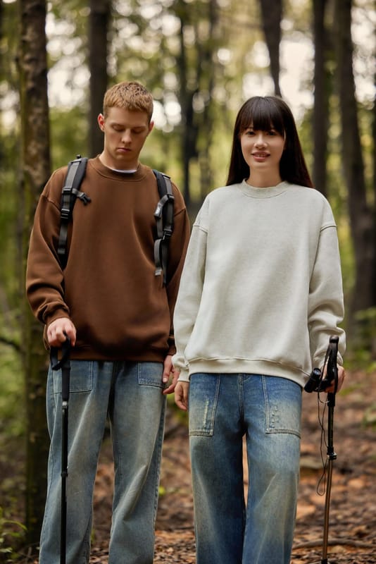 D35# Heat Retention Warm Comfortable Cold-proof Flame Fleece Crew Neck Sweatshirt