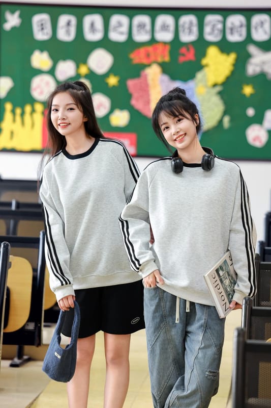 D27# 7A Antibacterial Heavyweight Fashion Cotton Three-Stripes Crew Neck Sweatshirt