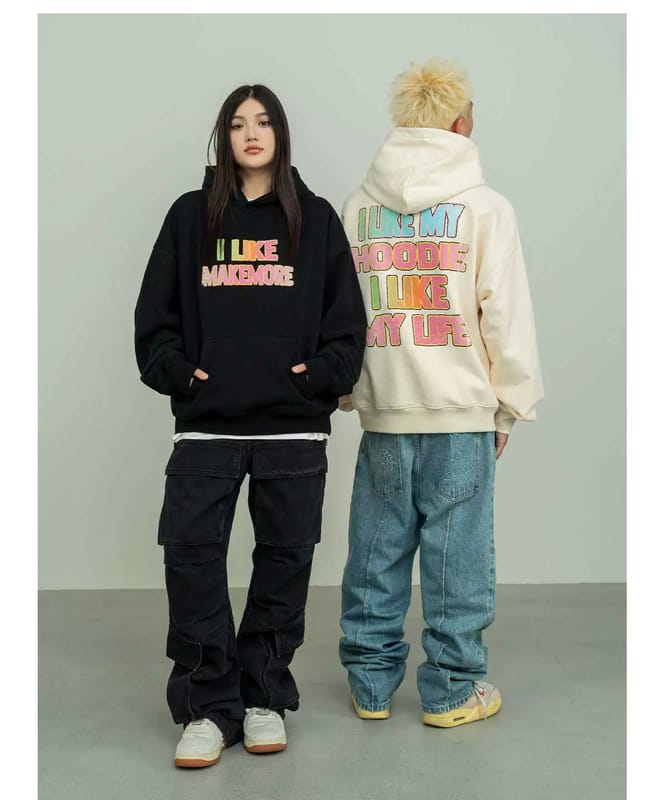New spring autumn gradient printed heavy cotton hoodie, American casual couple sweatshirt for men and women
