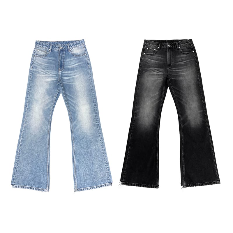 Remastered 646 Pattern Washed 3D Natural Whisker Flared Retro Denim Pants