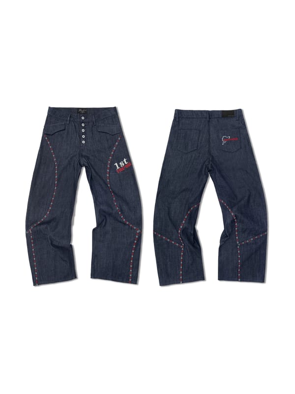 Nordschleife Racing Track Stitched Embroidery Scimitar Baggy Cut Original Denim Pants