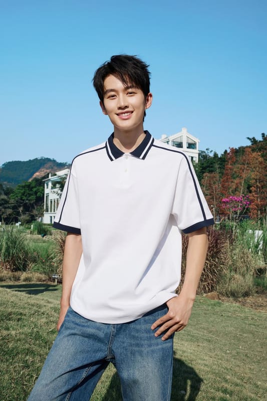 Color-block collar with woven tape relaxed fit casual trendy POLO