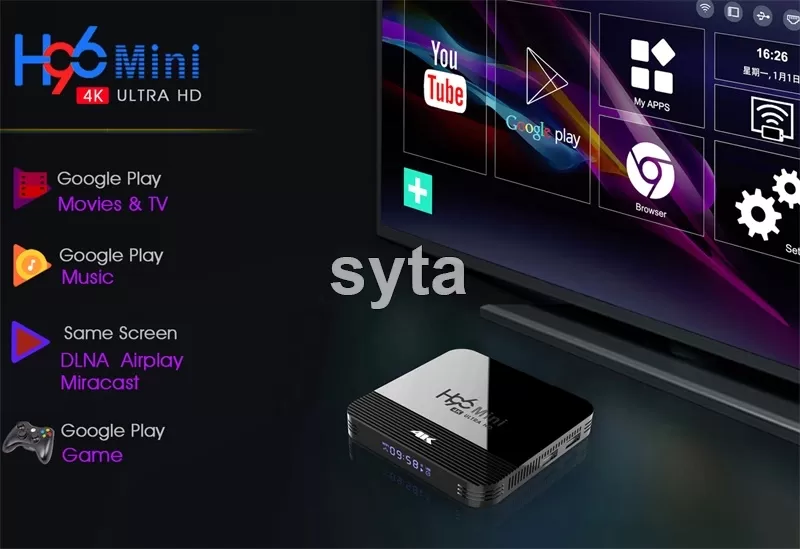 SYTA H96 Mini H8 4K Smart Tv Box Android 9 Amlogic RK3228A Youtube Google Media player