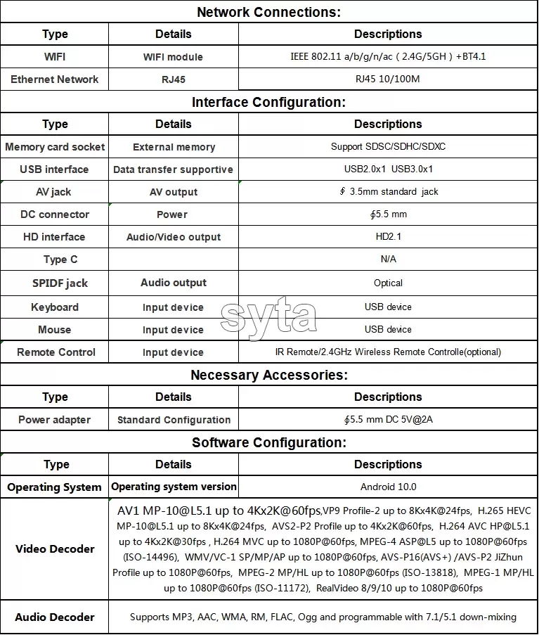 SYTA TV Box Android 10.0 A95X F4 Smart Set Top Box Amlogic S905X4 SYTA TV Box Android 10.0 A95X F4 Smart Set Top Box Amlogic S905X4