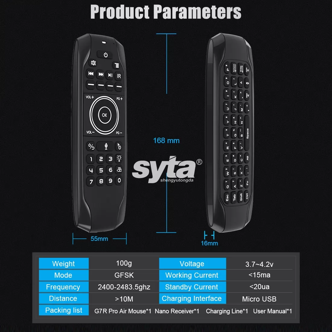 SYTA G7R Pro Air Mouse 2.4GHz Wireless Remote Control Air Mouse IR Learning Backlit Voice SYTA G7R Pro Air Mouse 2.4GHz Wireless Remote Control Air Mouse IR Learning Backlit Voice