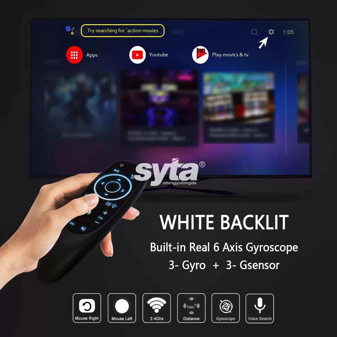 SYTA G10s Pro Wireless Remote Control Air Mouse IR Learning Voice Backlit
