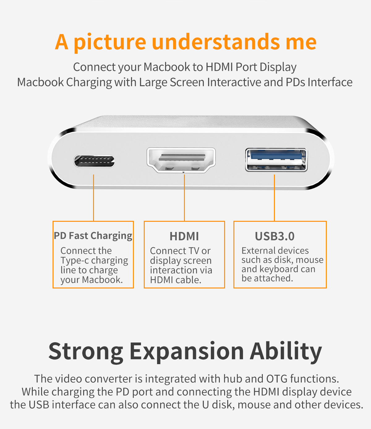 3 in 1 Type-C TO HDMI+PD+USB3.0