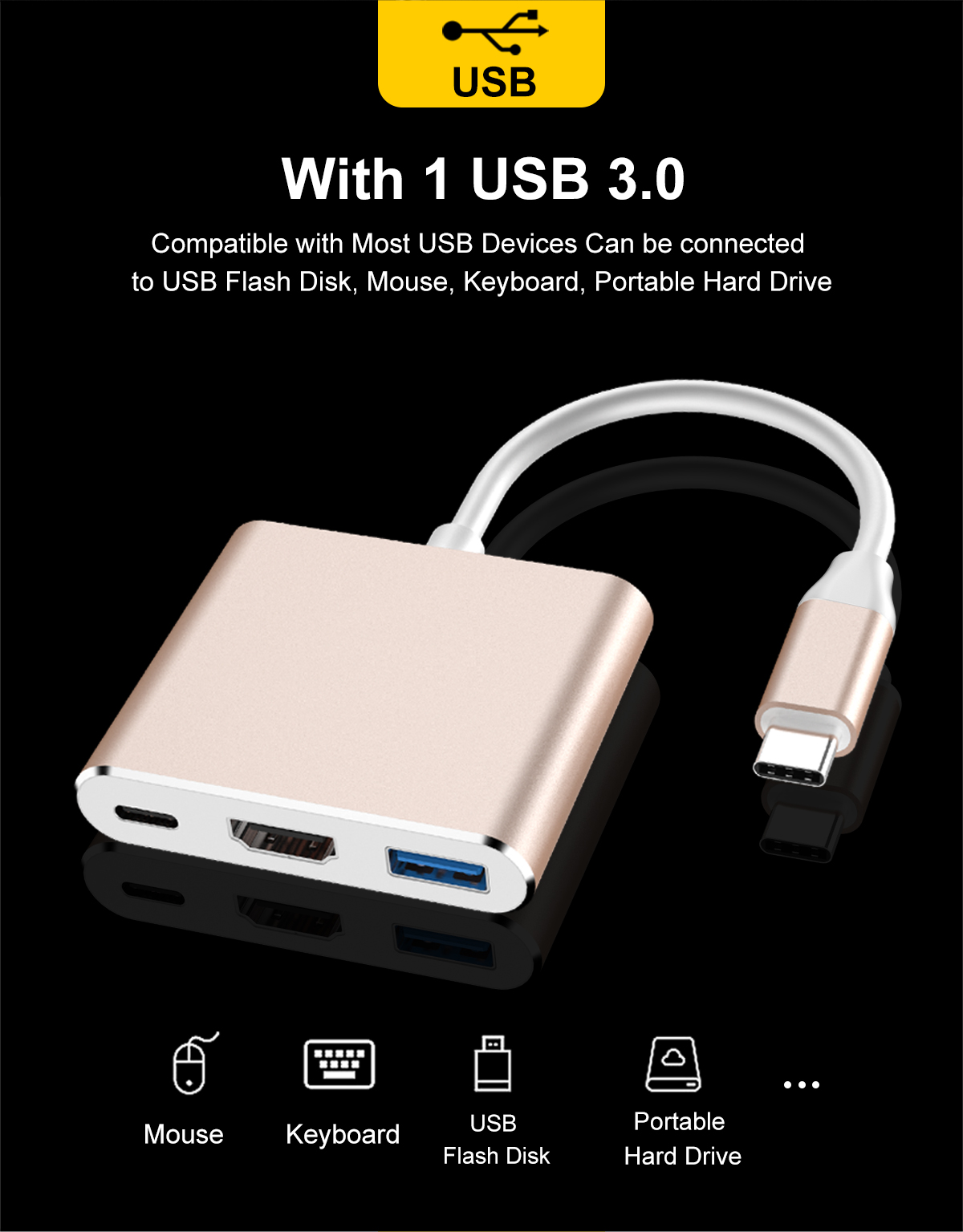 3 in 1 Type-C TO HDMI+PD+USB3.0