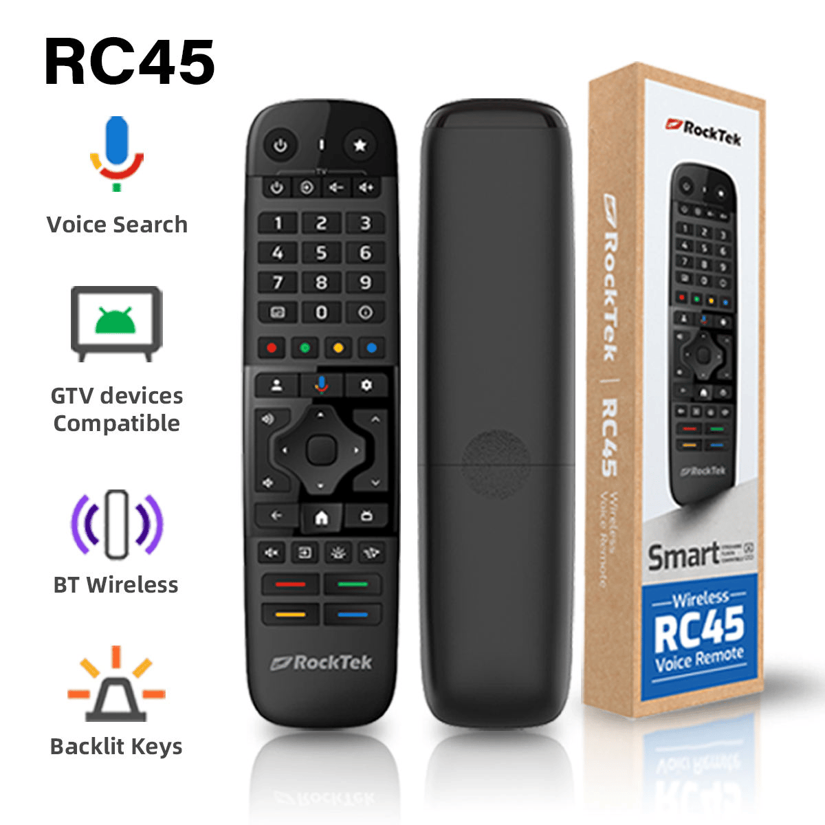 SYTA Hot Selling Rocktek RC45 Smart Remote IR Learning Voice Remote Built in Air Mouse Compatible for Google TV Box