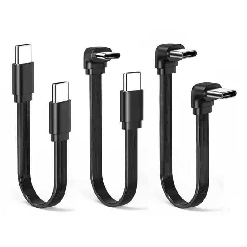SYTA 90&deg; Type C to C Flat Data Cable Type C Portable &short Charging Cable for Phones, Laptop, Car Chargers