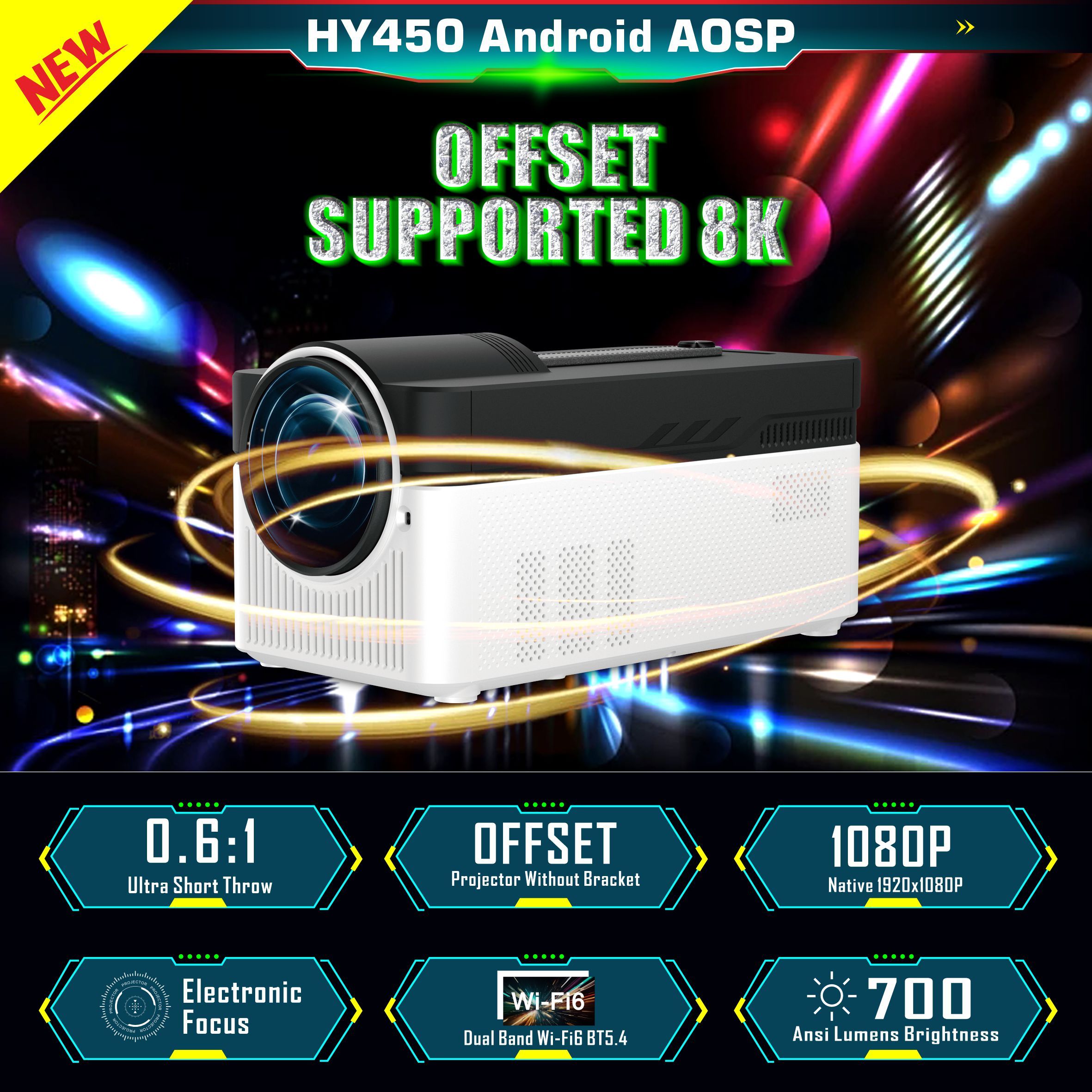 SYTA Hot HY450 Portable Projector 700ansi Lumens 1080p ultra Short Throw Mini Smart Projector Support 8k