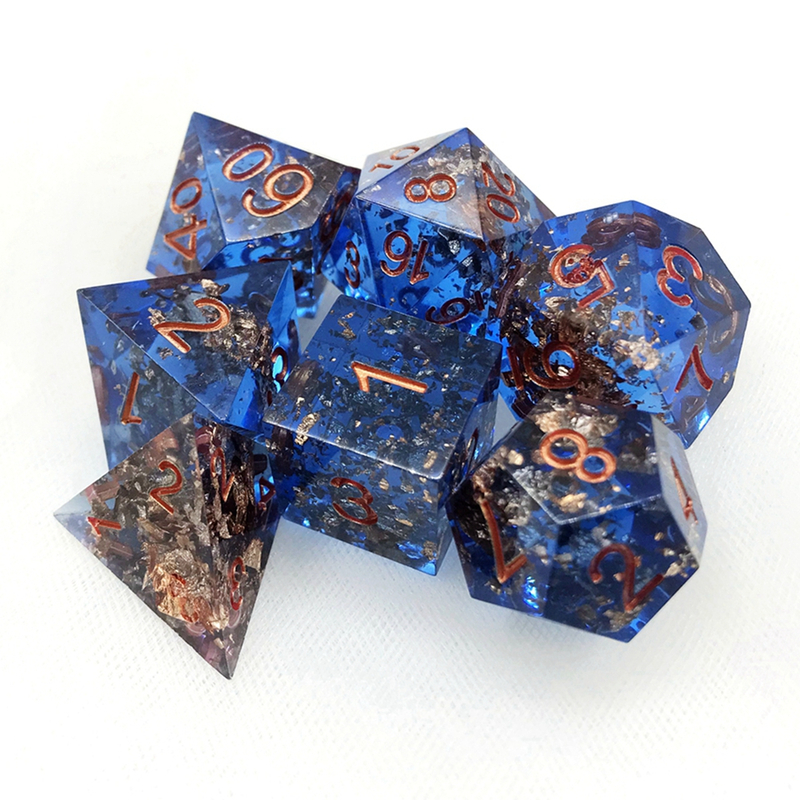 Transparent blue + copper foil flakes