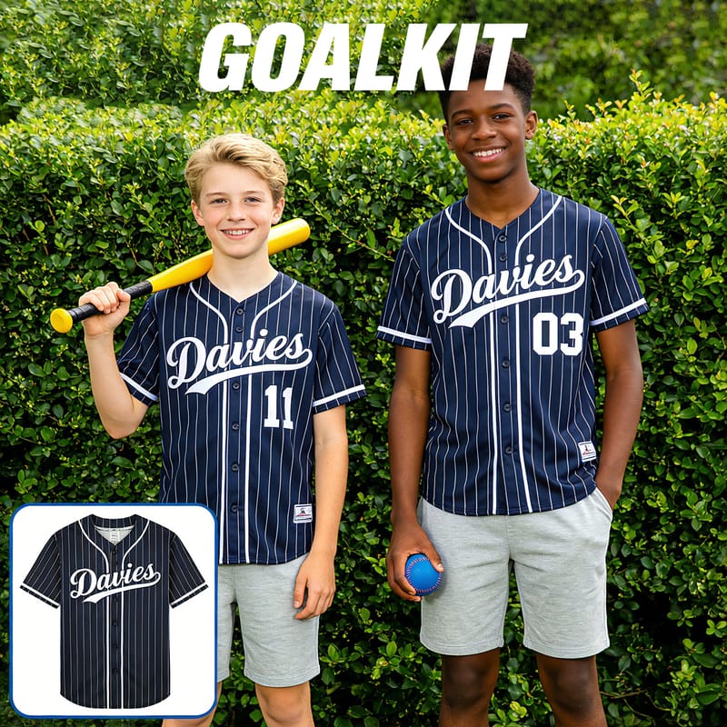 Custom Navy Blue Pinstripe Team Baseball Jersey