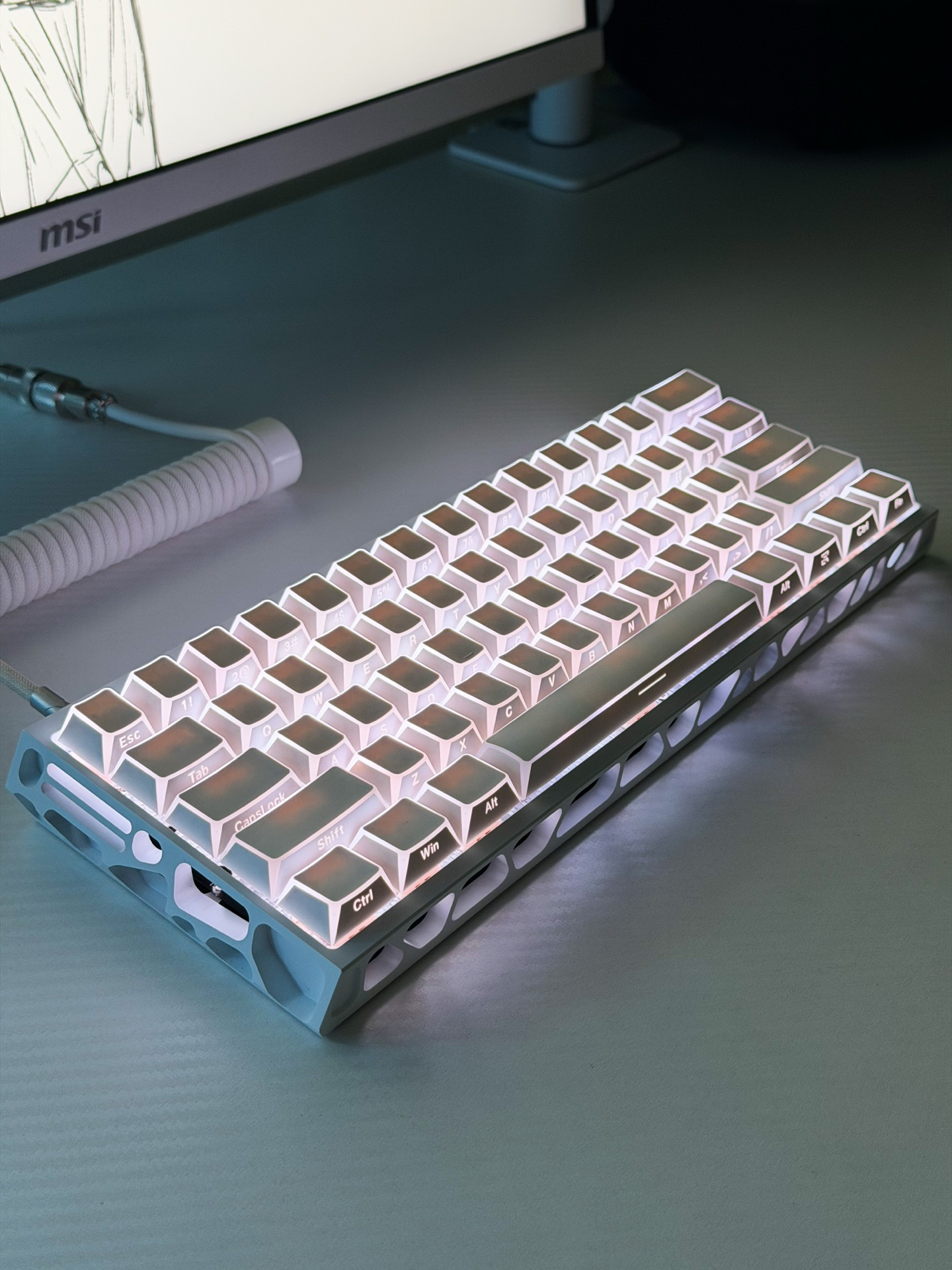 Wooting 60HE V2 Fully Modded Keyboard - Silver Hollow Case - Prism 