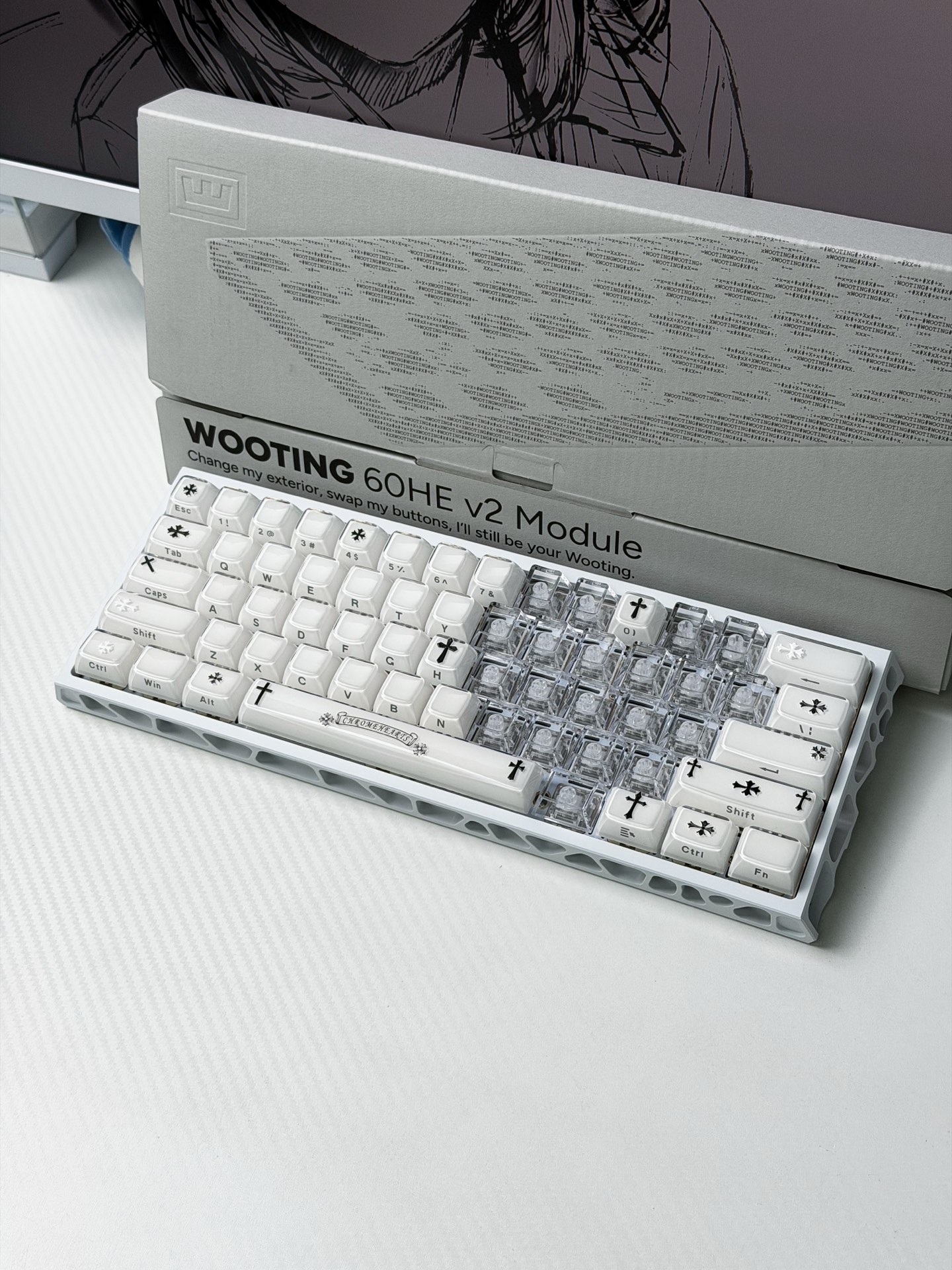 Wooting 60HE V2 Fully Modded Keyboard - White Hollow Case - Chrome