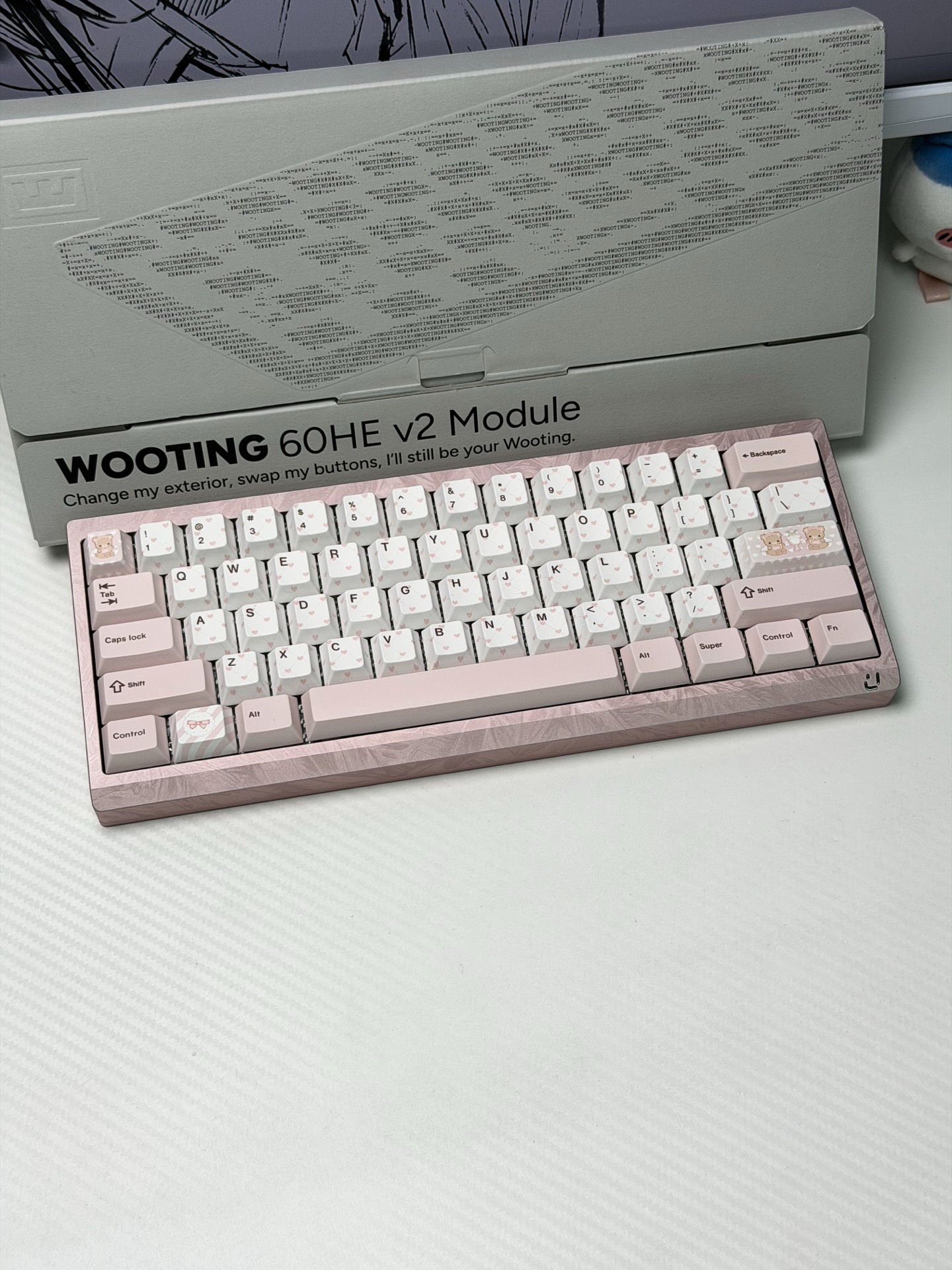 Wooting 60HE V2 Fully Modded Keyboard - Pink Feather Textured