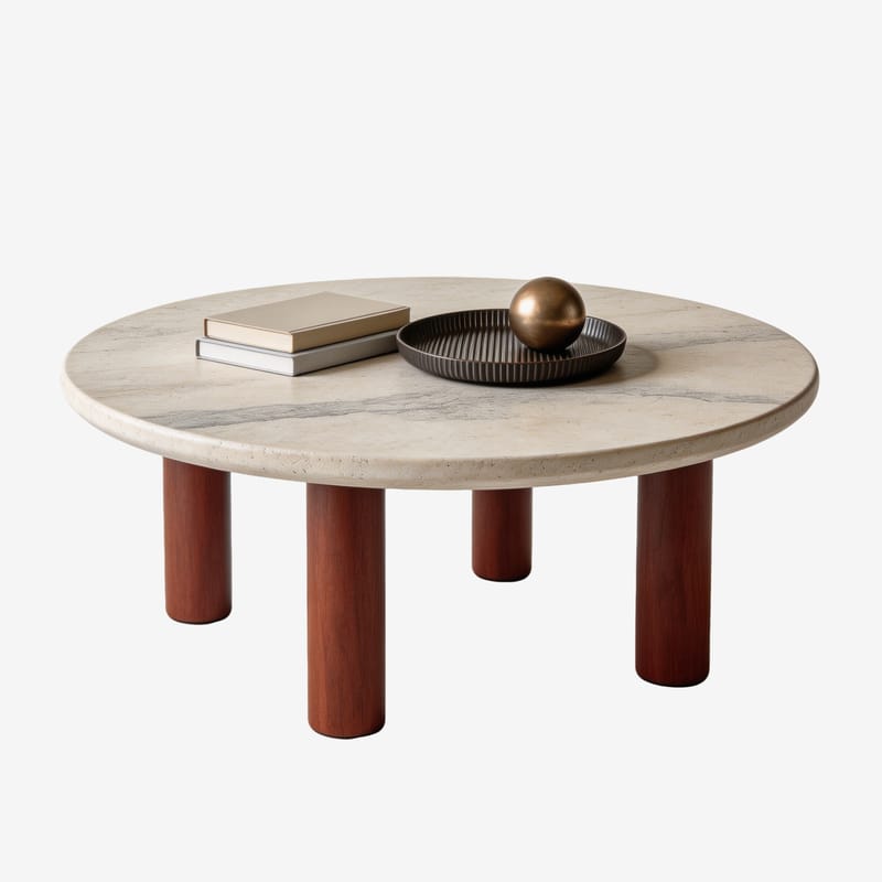 Travertine Solid Wood Round Coffee Table