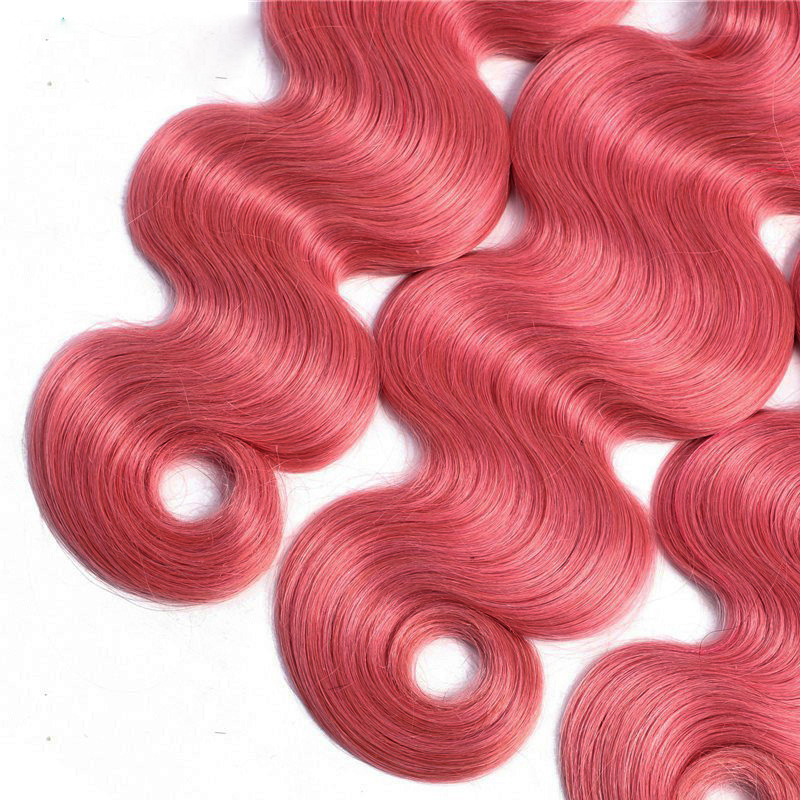 Sexay Solid Pink 3/4 Bundles With Closure Raw Indian Body Wave Human Hair  Weave 10-28 Bunldes With 4x4 Lace Closure Baby Hair