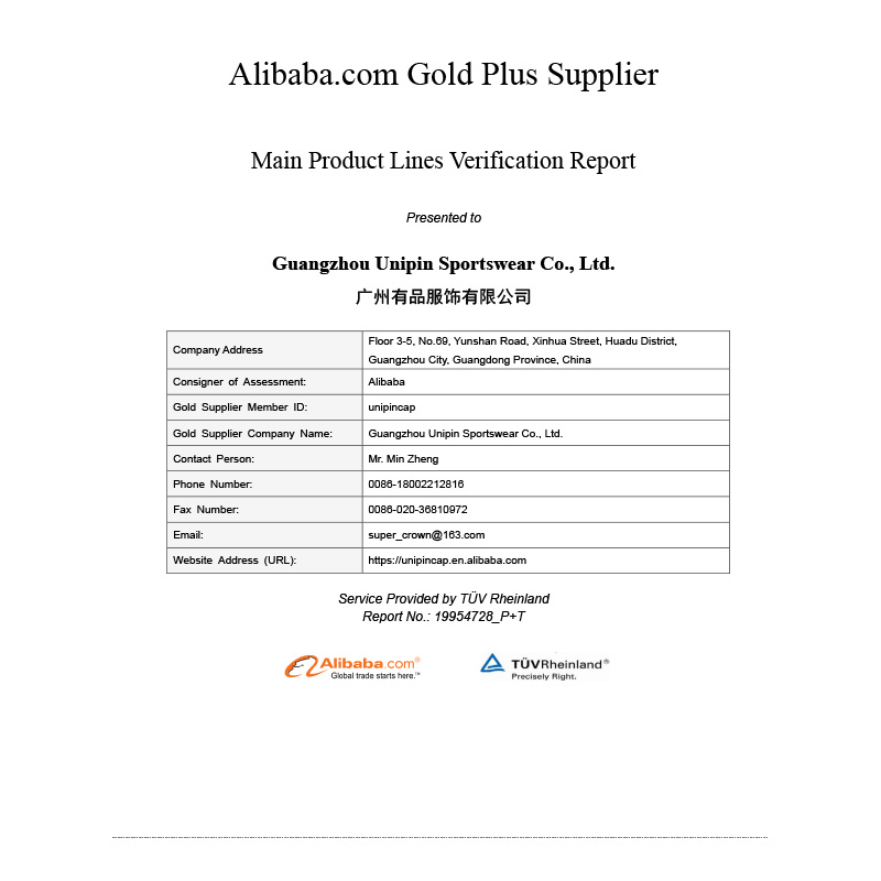 Main Product Report Guangzhou Unipin Sportswear Co., Ltd.