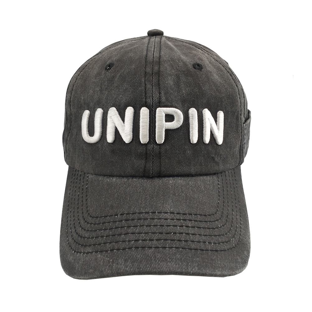 Unipin 6 panel black washed cotton unstructure dad hat