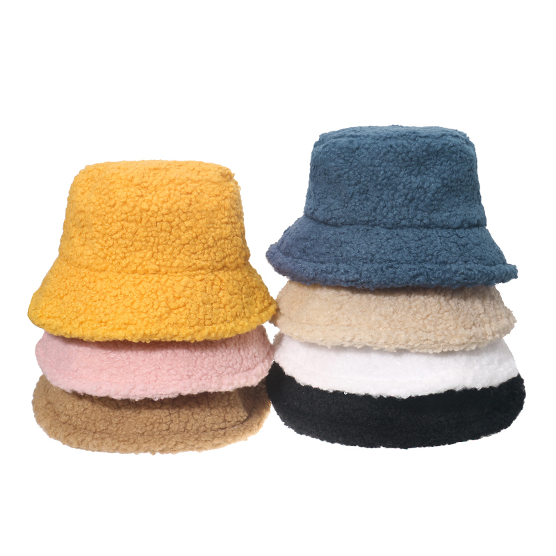 Unipin Winter Outdoor Lamb Warm Thicken Solid Color Bucket Hat