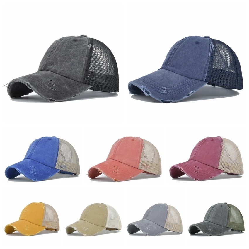 Unipin Wholesale Colors Denim Style Distressed Baseball Cap Hip Hop Snapback Visor Trucker Hats for Women Men Sport Casual Mesh Breathable Cap